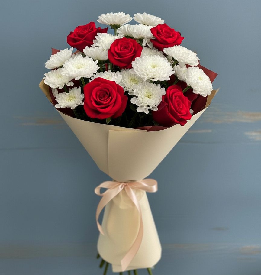 Букет цветов из: Розы и Хризантемы в Жуковской