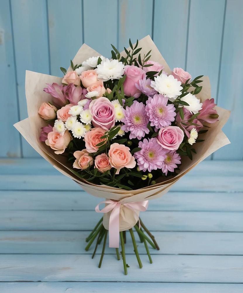 Букет цветов из: Хризантемы, Розы и Альстромерии в Жуковской