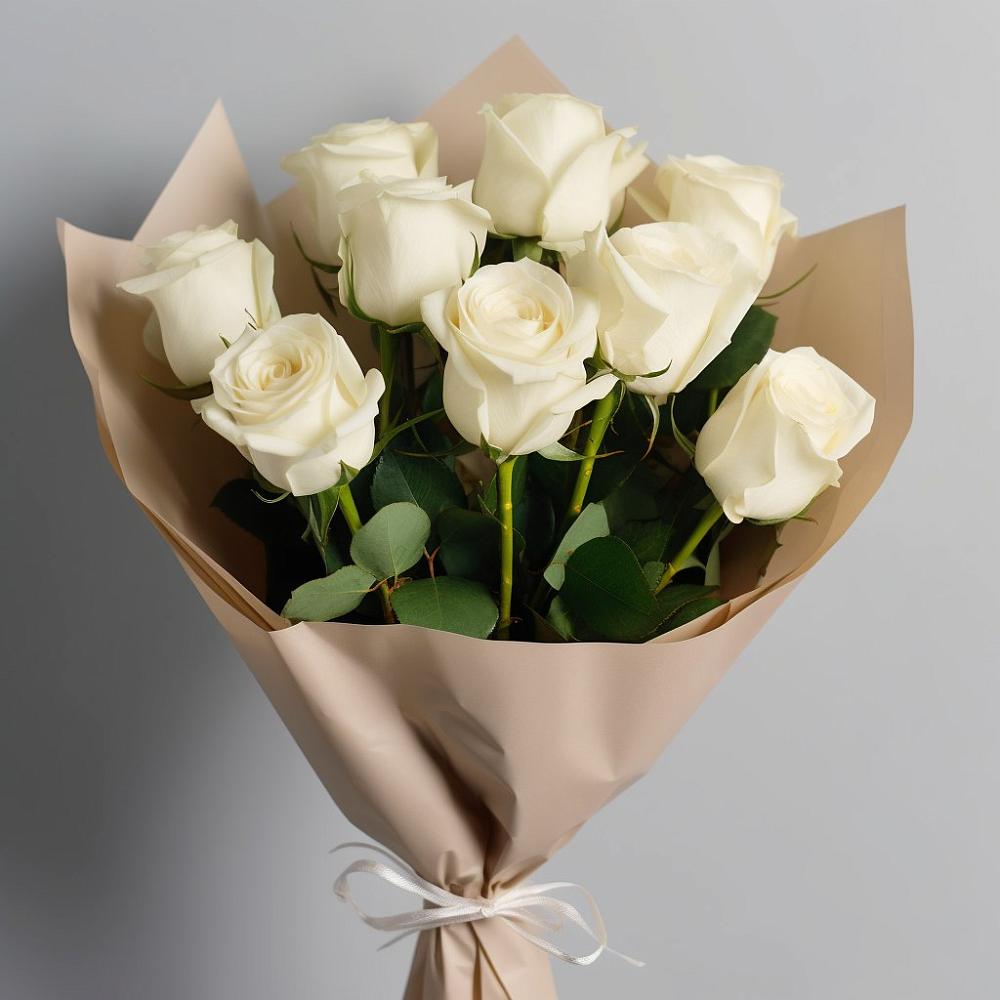 Букет 9 Белых роз Эдлесс Лав в Жуковской