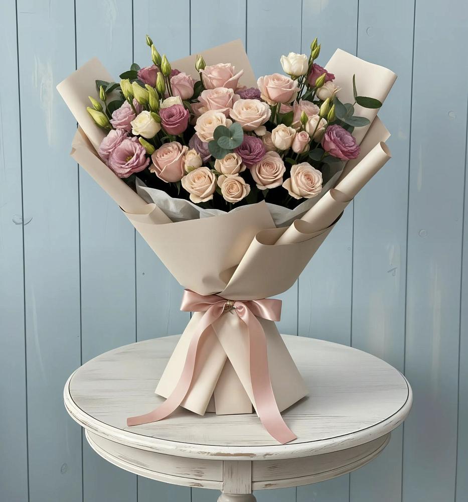 Букет цветов из: Розы и Лизиантусы в Жуковской